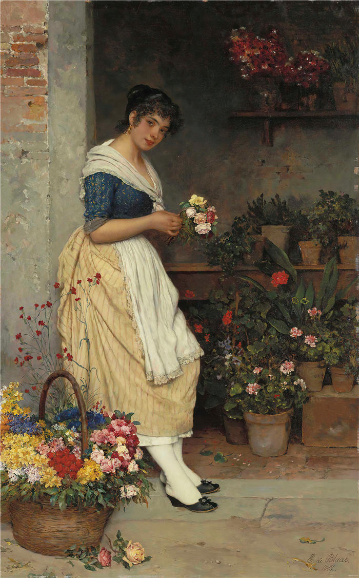 尤金·冯·布拉斯 (Eugene von Blaas，意大利画家)高清油画作品-《 最美丽的玫瑰 (1887)》