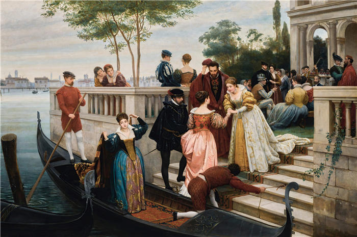 尤金·冯·布拉斯 (Eugene von Blaas，意大利画家)高清油画作品-《 为球而来，穆拉诺 (1870)》