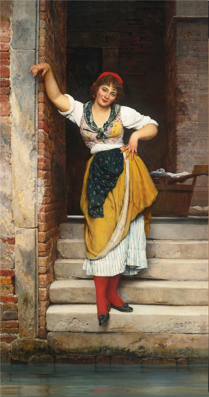 尤金·冯·布拉斯 (Eugene von Blaas意大利画家)高清油画作品-《 尼内塔 (1887)》