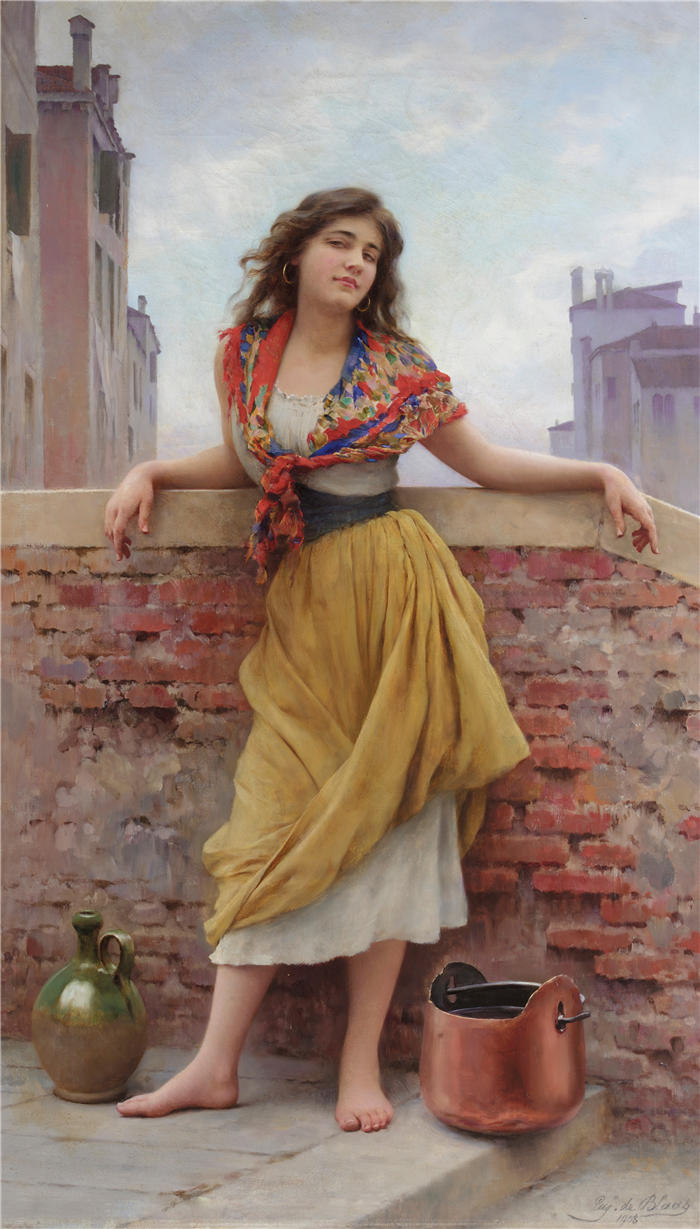尤金·冯·布拉斯 (Eugene von Blaas，意大利画家)高清油画作品-《 运水者 (1908)》