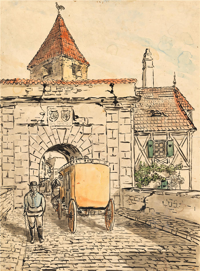 埃贡·席勒（ Egon Schiele，奥地利画家）高清作品-《带马车的城门》
