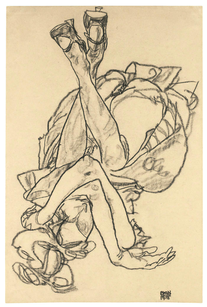 埃贡·席勒（ Egon Schiele，奥地利画家）高清作品-《交叉双臂和双腿仰卧的女孩 (1918)》