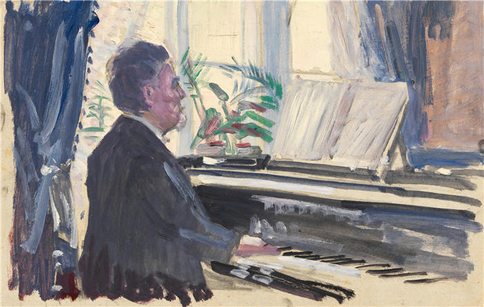 埃贡·席勒（ Egon Schiele，奥地利画家）高清作品-《Leopold Czihaczek 在钢琴上（素描）（1907 年）》
