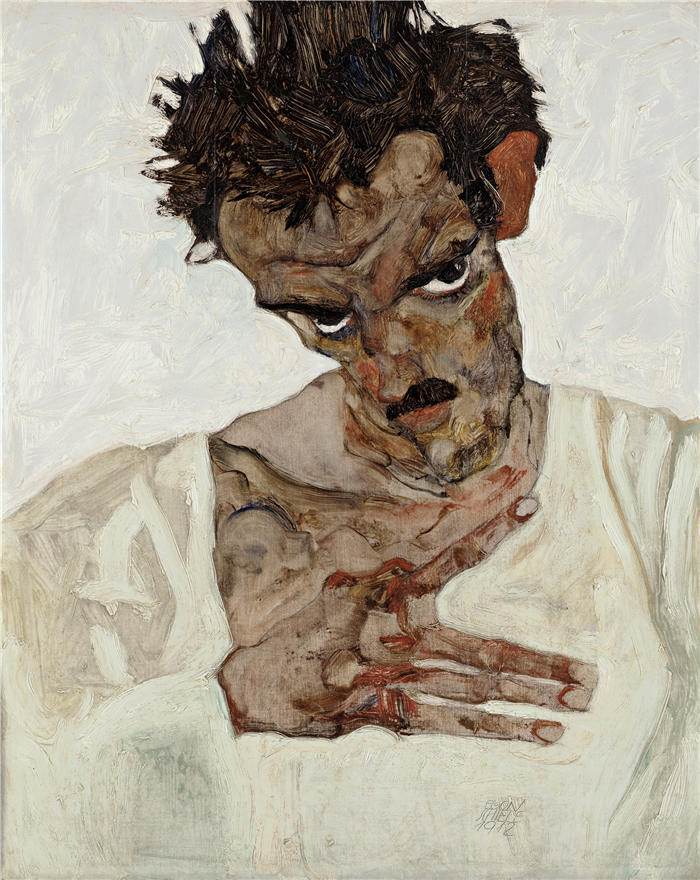 埃贡·席勒（ Egon Schiele，奥地利画家）高清作品-《低头自画像（1912）》