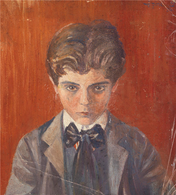 埃贡·席勒（ Egon Schiele，奥地利画家）高清作品-《红色背景下的自我形象（1906）》