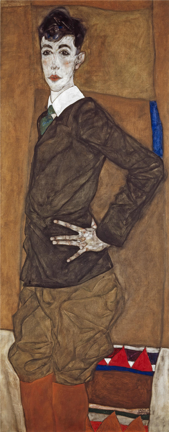 埃贡·席勒（ Egon Schiele，奥地利画家）高清作品-《埃里希·莱德勒 (Erich Lederer) 的肖像 (1912-1913)》