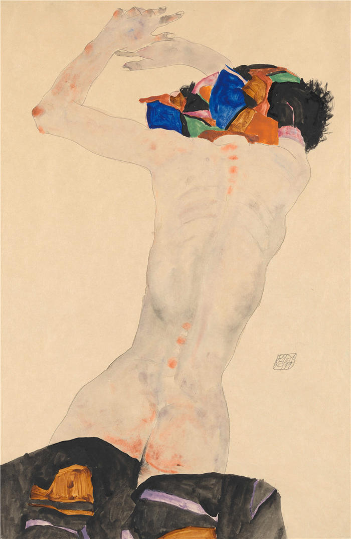 埃贡·席勒（ Egon Schiele，奥地利画家）高清作品-《彩布背纸（1911年）》