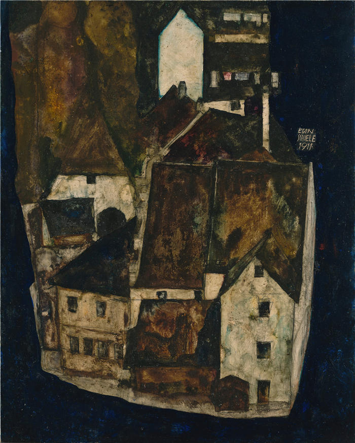 埃贡·席勒( Egon Schiele,奥地利画家)高清作品-《死城 III(蓝河之城 III)(1911)》