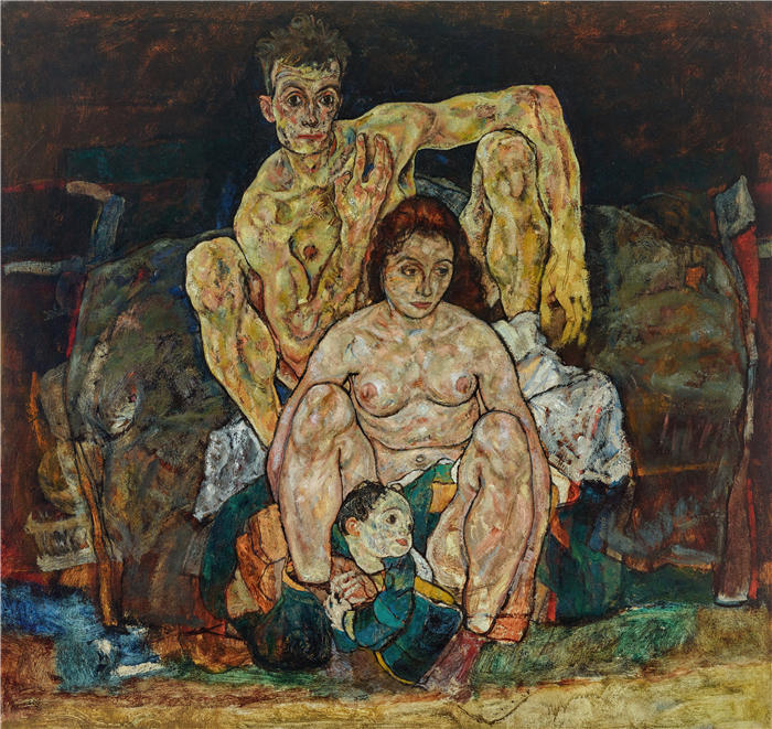 埃贡·席勒（ Egon Schiele，奥地利画家）高清作品-《咀嚼人类夫妇（家庭）（1918年）》