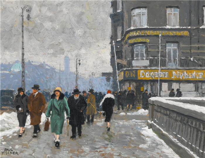 保罗·费舍尔(Paul Fischer，丹麦画家)高清作品-《冬天的街道》