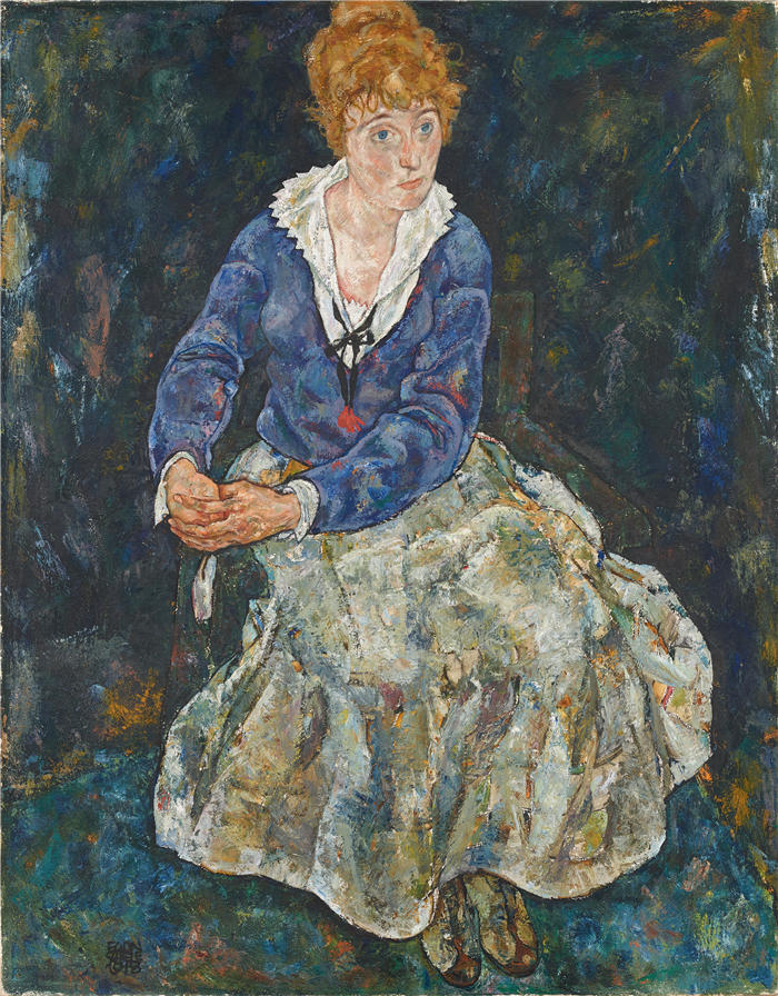 埃贡·席勒( Egon Schiele,奥地利画家)高清作品-《艺术女郎,伊迪丝·席勒 (1918)》