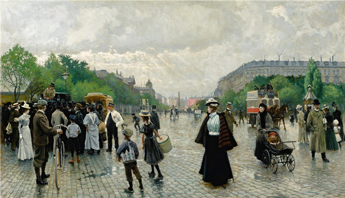 保罗·费舍尔(Paul Fischer，丹麦画家)高清作品-《哥本哈根发生了什么 (1899)》