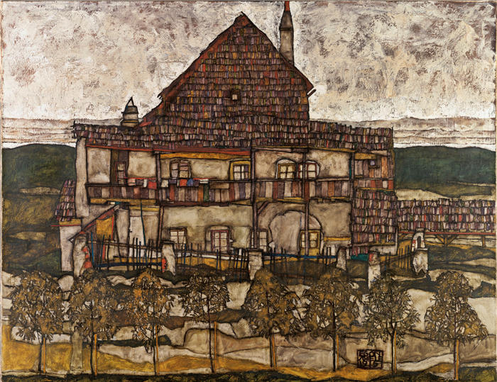 埃贡·席勒( Egon Schiele,奥地利画家)高清作品-《瓦屋顶的房子(旧房子 II)(1915)》
