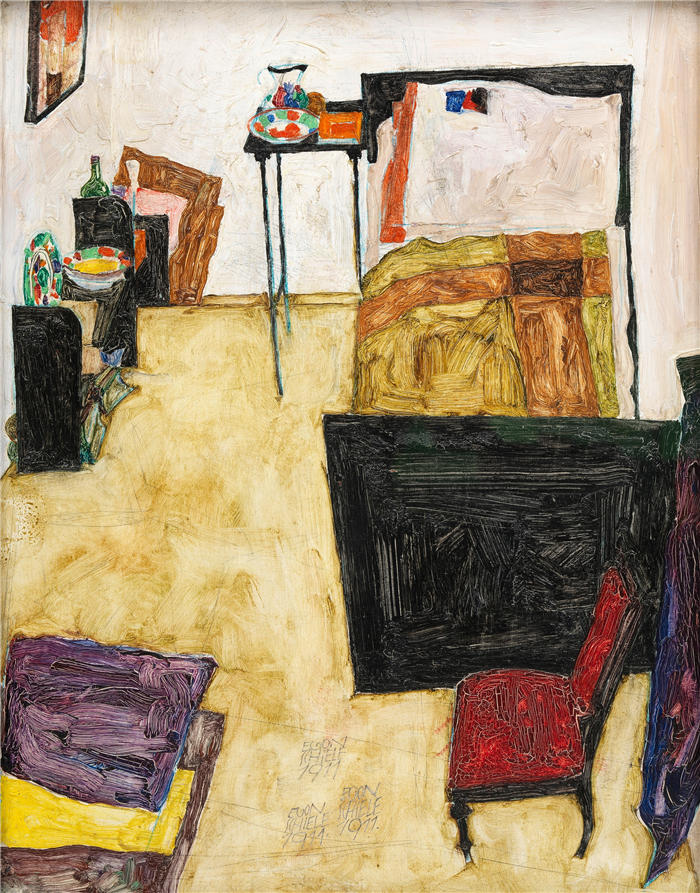 埃贡·席勒（ Egon Schiele，奥地利画家）高清作品-《我的客厅（1911年）》