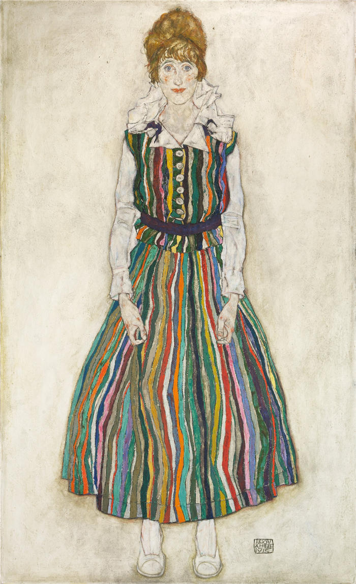 埃贡·席勒( Egon Schiele,奥地利画家)高清作品-《伊迪丝的肖像(艺术家的妻子)》