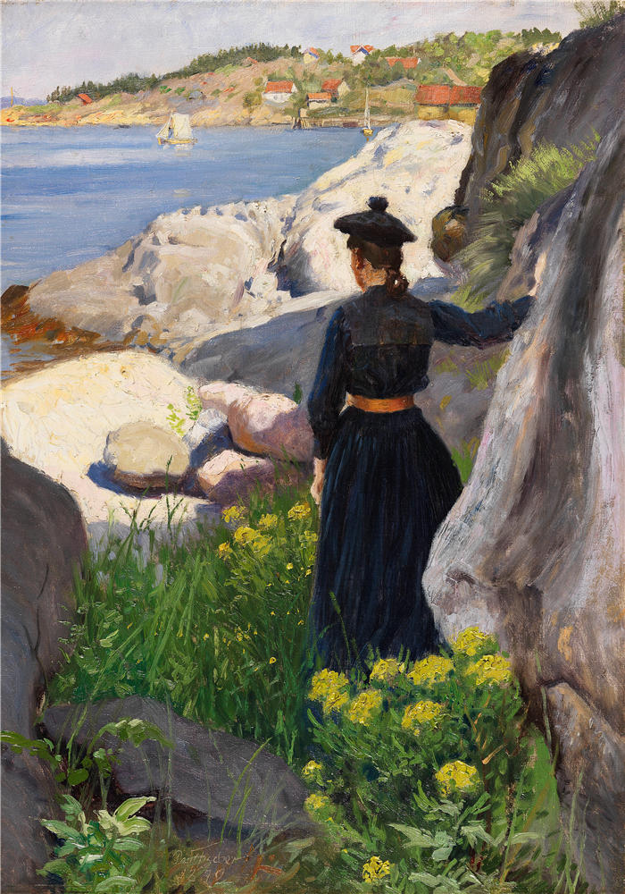 保罗·费舍尔(Paul Fischer，丹麦画家)高清作品-《在海岸 (1890)》