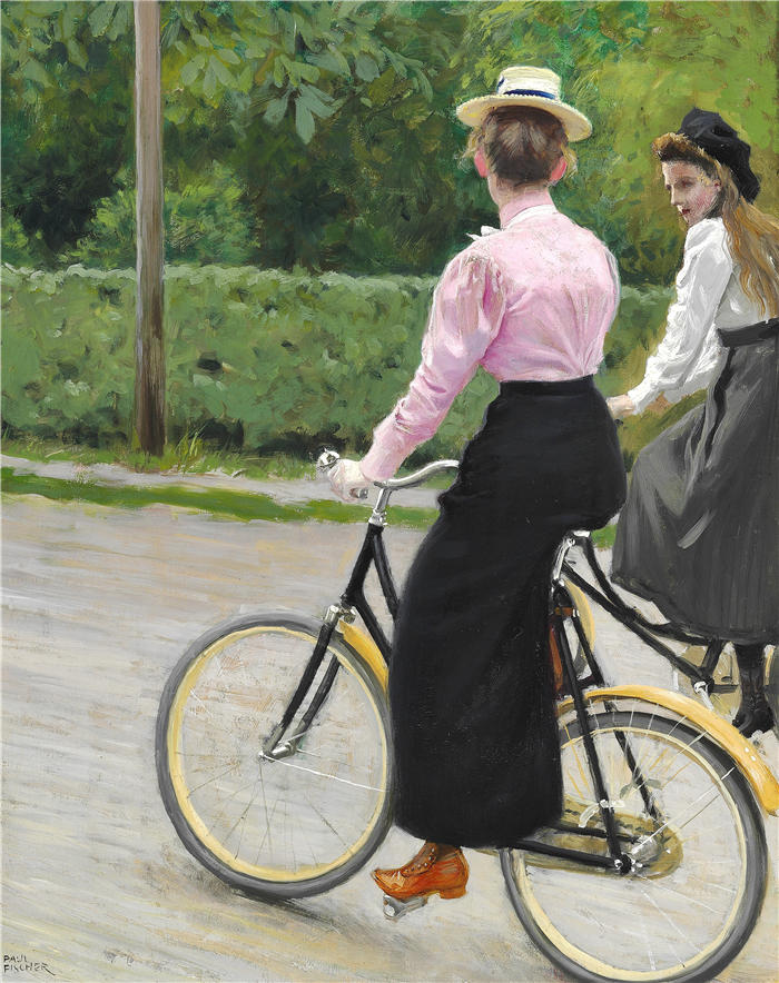 保罗·费舍尔(Paul Fischer，丹麦画家)高清作品-《在一个夏天骑自行车 》