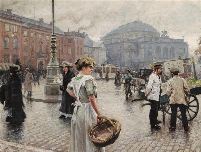 保罗·费舍尔(Paul Fischer，丹麦画家)高清作品-《购买带有“Musse”的 Kongens Nytorv (1911)》