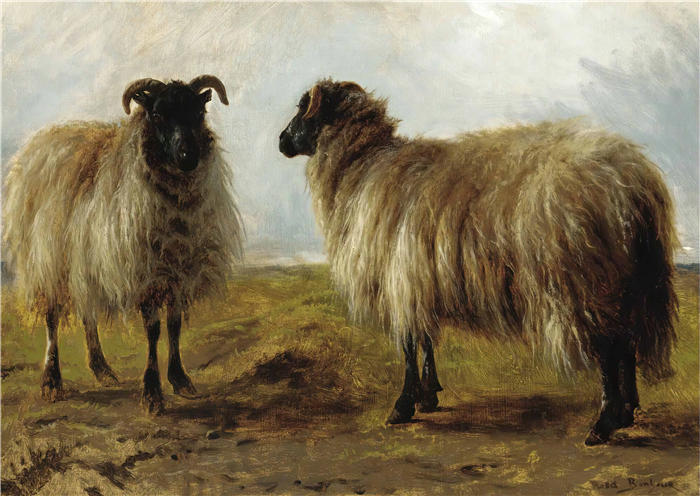 罗莎·博纳尔(rosa bonheur，法国画家)高清作品-《风景中的两只公羊》
