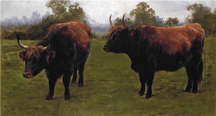 罗莎·博纳尔(rosa bonheur，法国画家)高清作品-《两只公牛吃草》