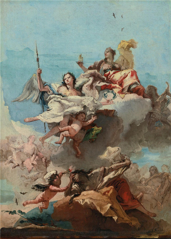 乔瓦尼·多梅尼科·蒂埃波洛(Giovanni Domenico Tiepolo,意大利画家)高清油画下载-《美德的胜利》