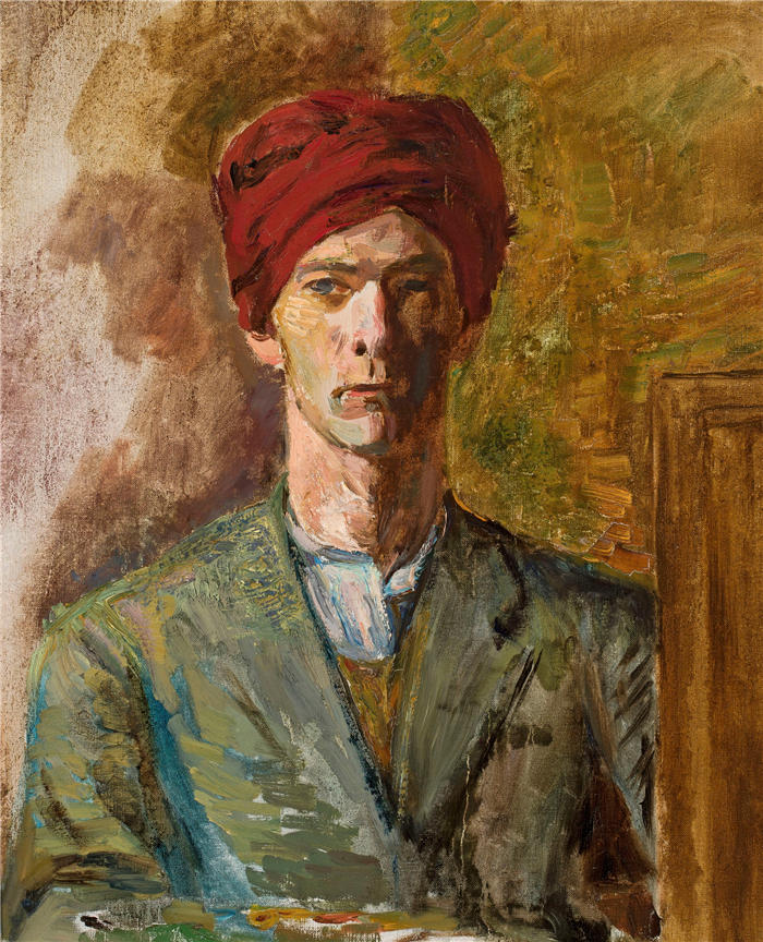 齐格蒙特·瓦利舍夫斯基（Zygmunt Waliszewski，波兰画家）高清作品-《戴头巾的自画像（1929）》