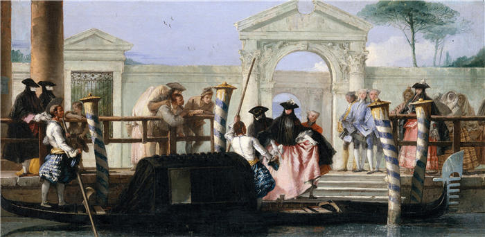 乔瓦尼·多梅尼科·蒂埃波洛（Giovanni Domenico Tiepolo，意大利画家）高清油画下载-《贡多拉的出发（1760年代中期）》