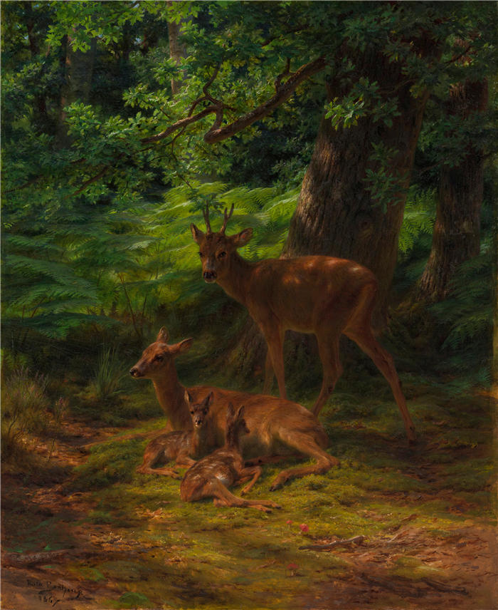 罗莎·博纳尔(rosa bonheur，法国画家)高清作品-《休憩的鹿（1867 年）》