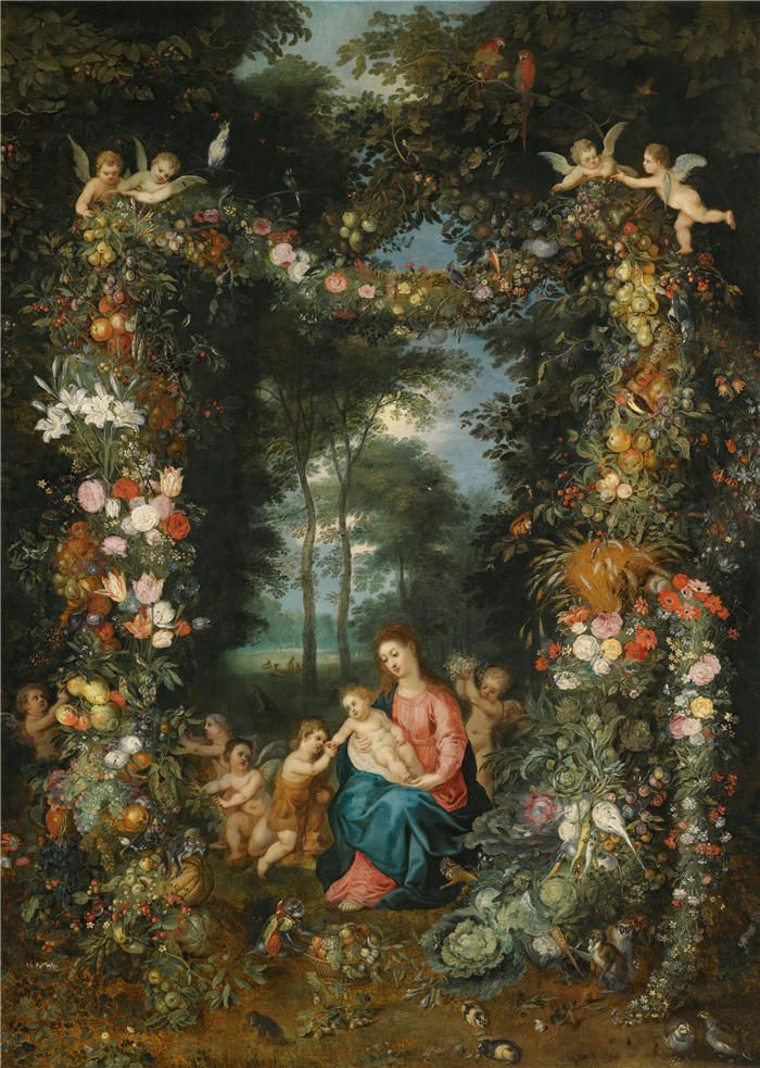 扬·布鲁格赫尔（ Jan Brueghel The Elder,意大利画家）高清作品-《圣母子与婴儿施洗者圣约翰》