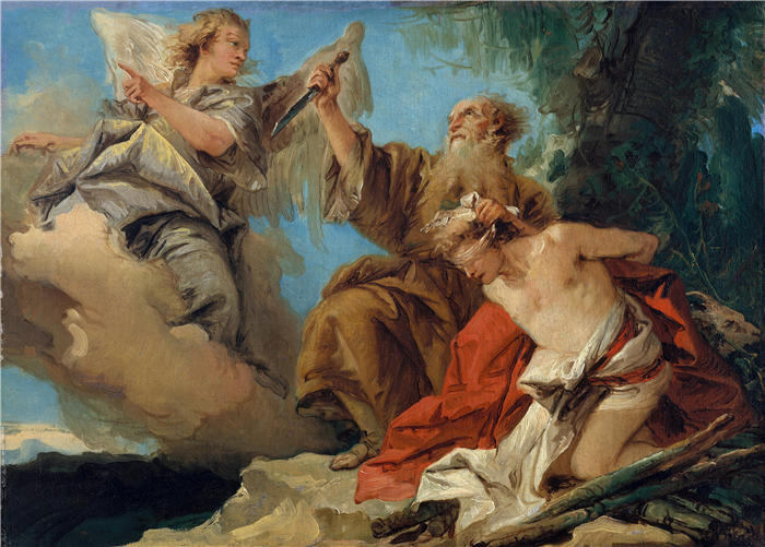 乔瓦尼·多梅尼科·蒂埃波洛(Giovanni Domenico Tiepolo,意大利画家)高清油画下载-《以撒的牺牲(1750 年代中期)》