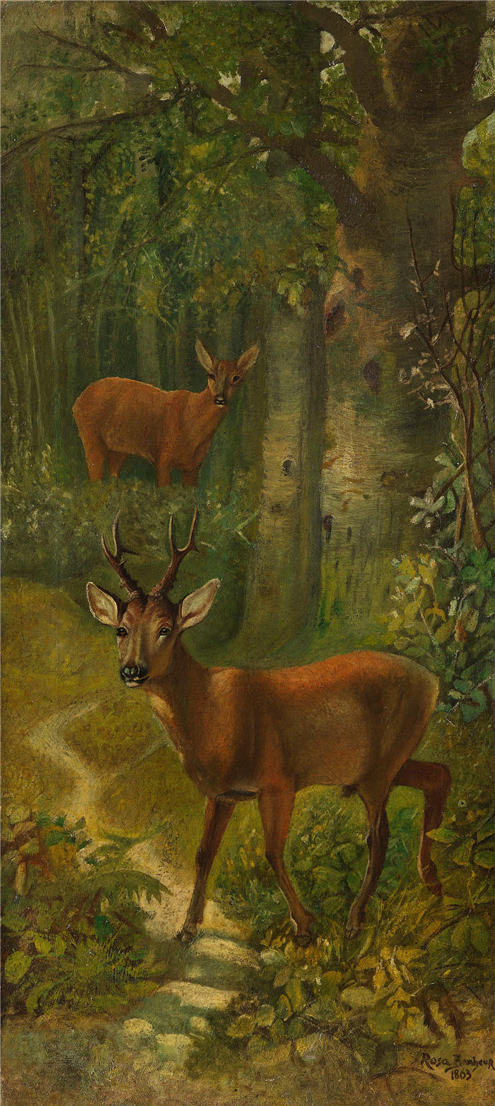 罗莎·博纳尔(rosa bonheur，法国画家)高清作品-《森林边缘的鹿（1863 年）》