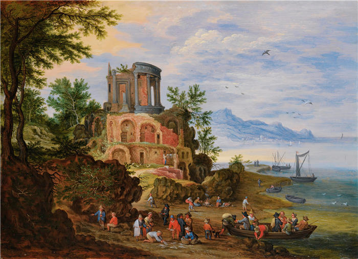 扬·布鲁格赫尔（ Jan Brueghel The Elder,意大利画家）高清作品-《风景与废墟动画与数字》
