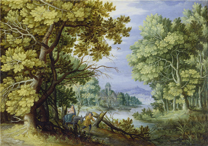 扬·布鲁格赫尔（ Jan Brueghel The Elder,意大利画家）高清作品-《飞入埃及的森林景观（约 1620 – 1650 年）》
