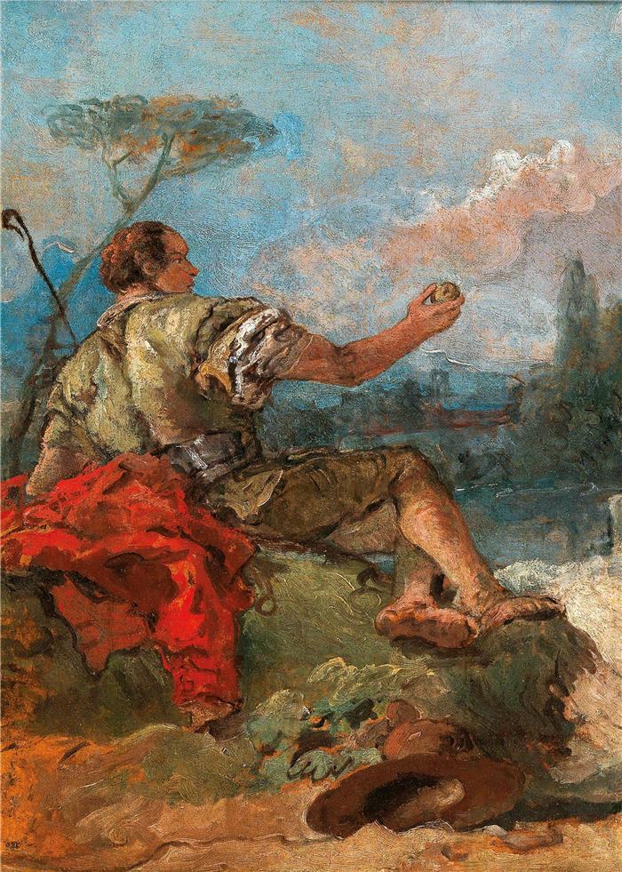 乔瓦尼·多梅尼科·蒂埃波洛（Giovanni Domenico Tiepolo，意大利画家）高清油画下载-《拿着苹果的巴黎》