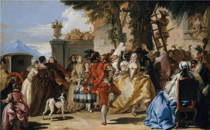 乔瓦尼·多梅尼科·蒂埃波洛（Giovanni Domenico Tiepolo，意大利画家）高清油画下载-《乡村之舞（约 1755 年）》