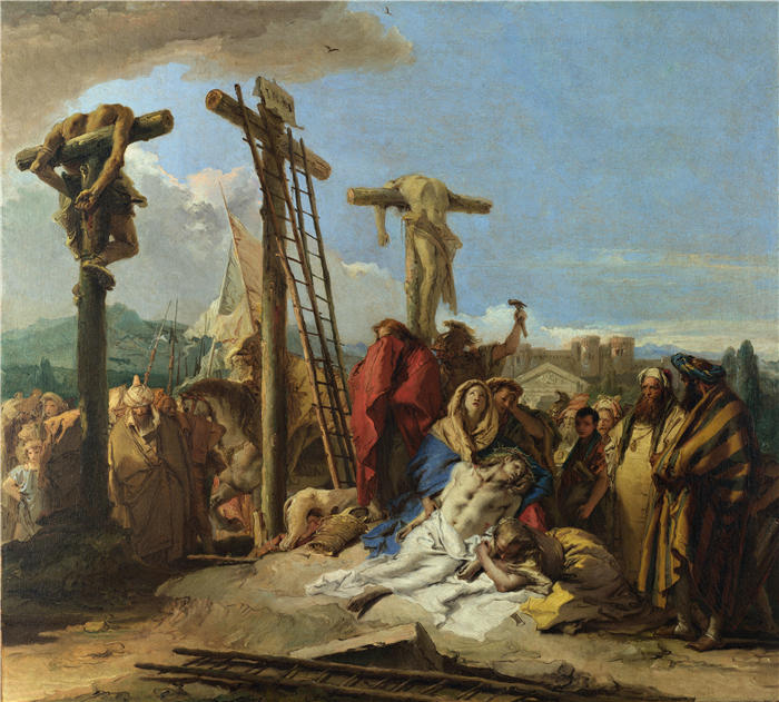 乔瓦尼·多梅尼科·蒂埃波洛(Giovanni Domenico Tiepolo,意大利画家)高清油画下载-《十字架脚下的悲叹》