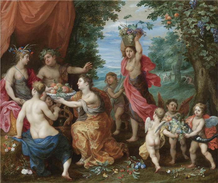 扬·布鲁格赫尔（ Jan Brueghel The Elder,意大利画家）高清作品-《与谷神星、巴克斯和维纳斯的酒神》