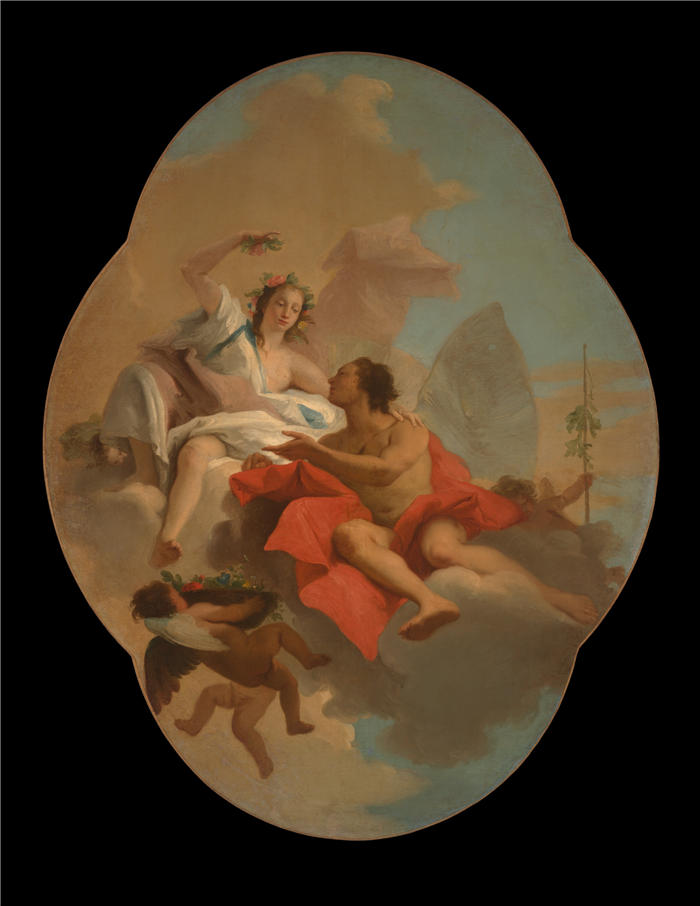 乔瓦尼·多梅尼科·蒂埃波洛（Giovanni Domenico Tiepolo，意大利画家）高清油画下载-《Flora 和 Zephyr（约 1760 年）》