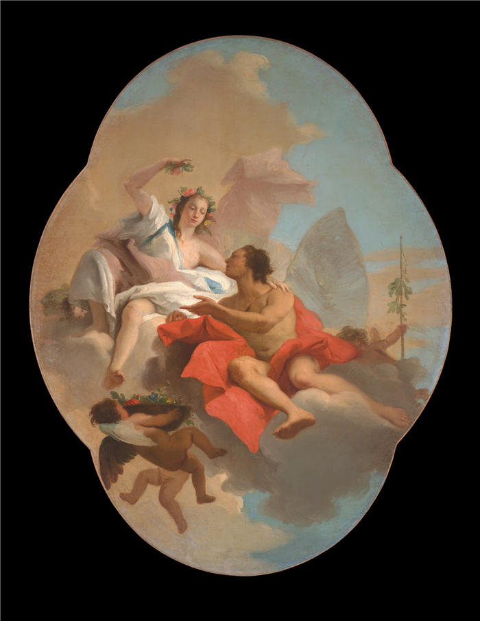 乔瓦尼·多梅尼科·蒂埃波洛(Giovanni Domenico Tiepolo,意大利画家)高清油画下载-《植物群和和风(约 1760 年)》
