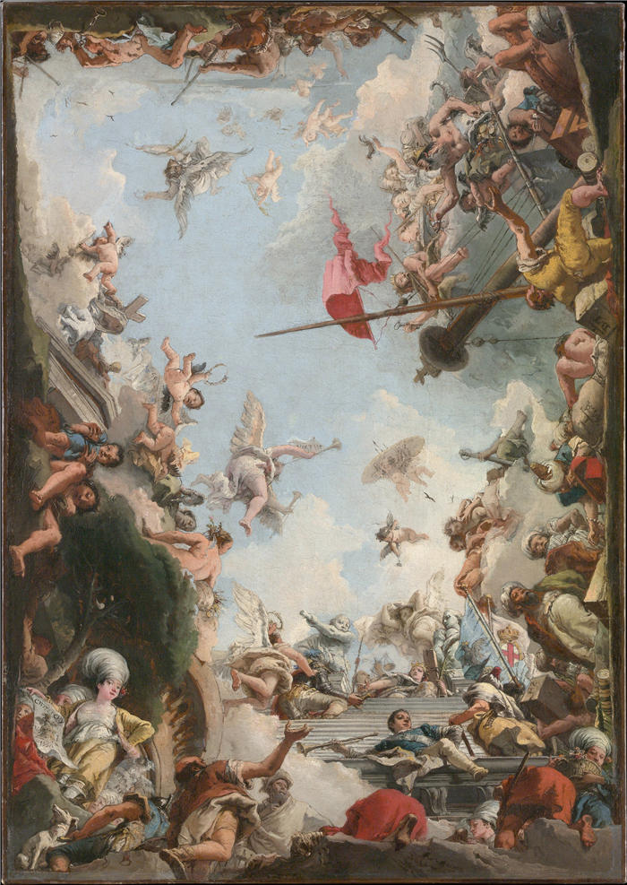 乔瓦尼·多梅尼科·蒂埃波洛(Giovanni Domenico Tiepolo,意大利画家)高清油画下载-《朱斯蒂尼亚尼家族的荣耀(1783)》