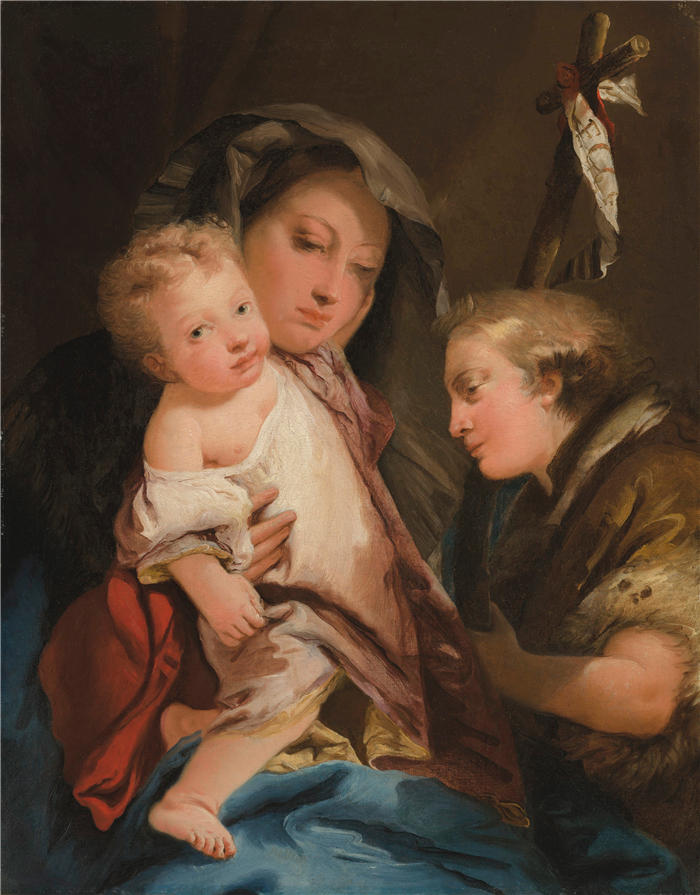 乔瓦尼·多梅尼科·蒂埃波洛（Giovanni Domenico Tiepolo，意大利画家）高清油画下载-《麦当娜和婴儿与施洗者圣约翰》