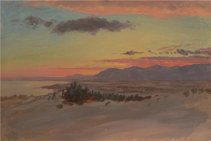 弗雷德里克·埃德温·丘奇(Frederic Edwin Church,美国画家)高清作品-《冬天的哈德逊河谷(1870–80 年)》