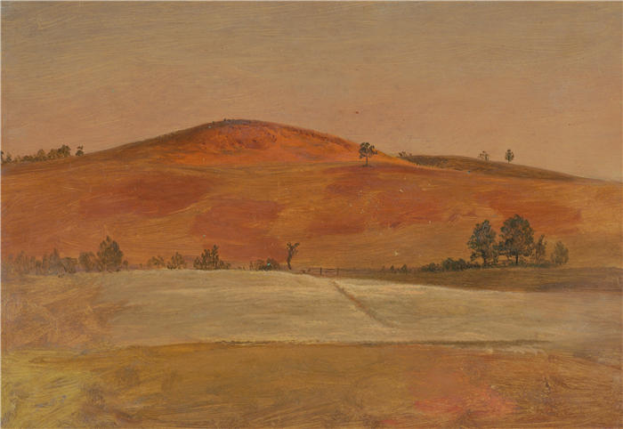 弗雷德里克·埃德温·丘奇(Frederic Edwin Church,美国画家)高清作品-《低山和田野的风景(1870-80)》