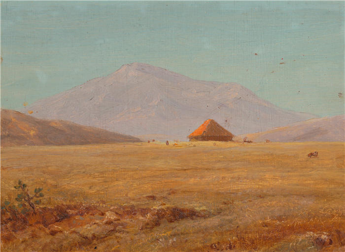 弗雷德里克·埃德温·丘奇(Frederic Edwin Church,美国画家)高清作品-《带小屋的山地高原(1890 年)》