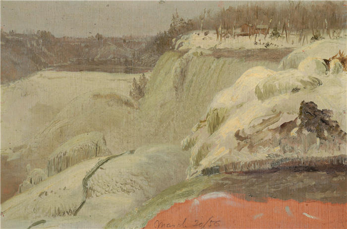 弗雷德里克·埃德温·丘奇(Frederic Edwin Church,美国画家)高清作品-《从山羊岛看雪中的尼亚加拉大瀑布(1856 年)》