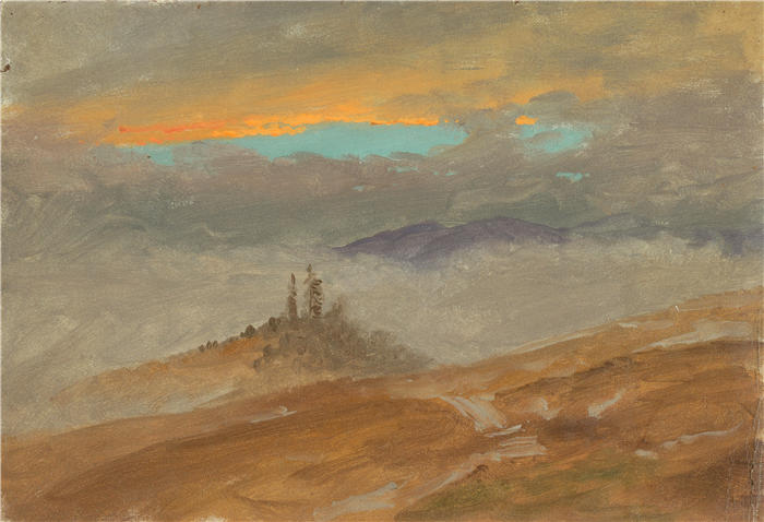 弗雷德里克·埃德温·丘奇(Frederic Edwin Church,美国画家)高清作品-《冬季景观,Zuarry 山的景色,暮光之城(1850–60)》