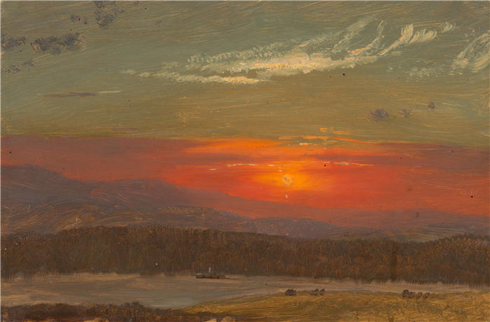 弗雷德里克·埃德温·丘奇(Frederic Edwin Church,美国画家)高清作品-《卡茨基尔的日落 (1870–80)》