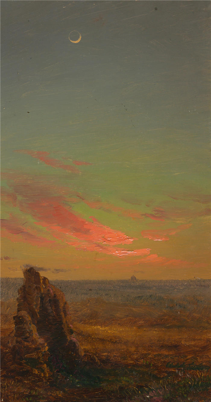 弗雷德里克·埃德温·丘奇(Frederic Edwin Church,美国画家)高清作品-《罗马附近的日落(1868-69)》