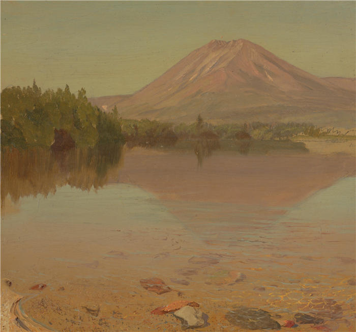 弗雷德里克·埃德温·丘奇(Frederic Edwin Church,美国画家)高清作品-《卡塔丁湖的卡塔丁山(1870 年)》