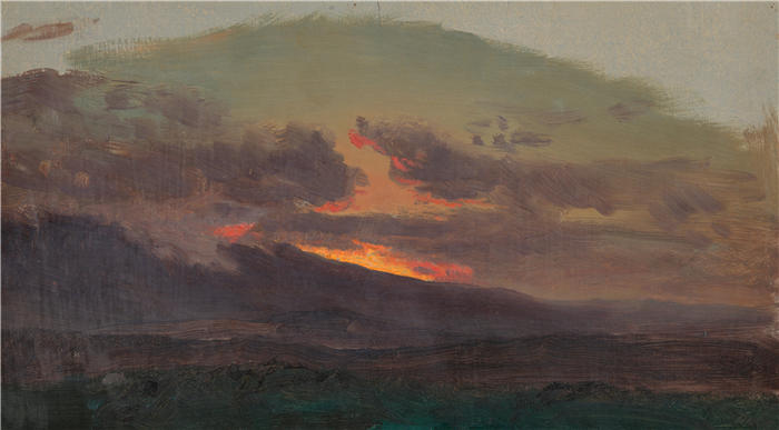 弗雷德里克·埃德温·丘奇(Frederic Edwin Church,美国画家)高清作品-《卡茨基尔的日落 (1870–80) (1)》